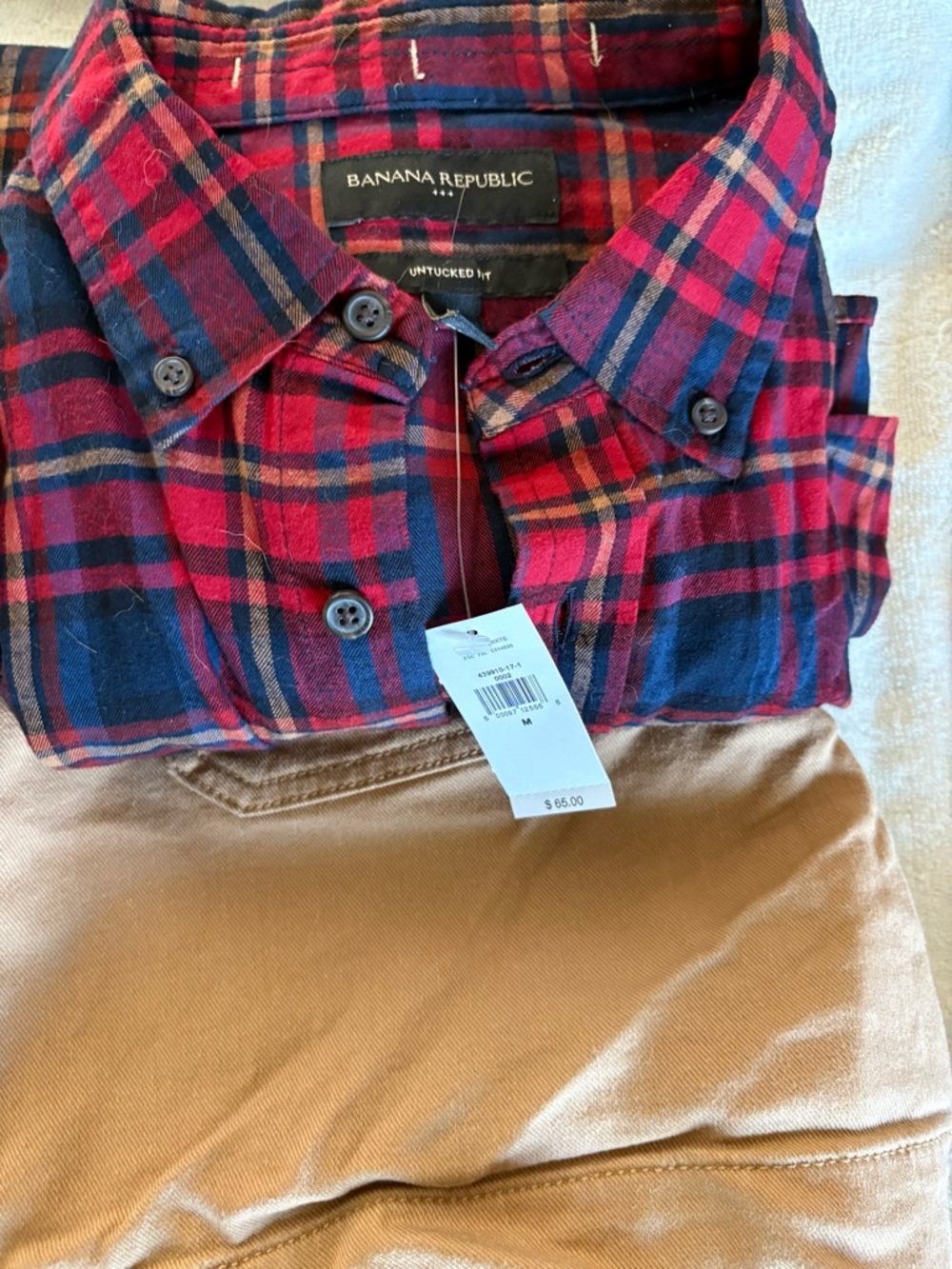 Banana Republic Red and Navy Flannel Plaid Shirt Medium